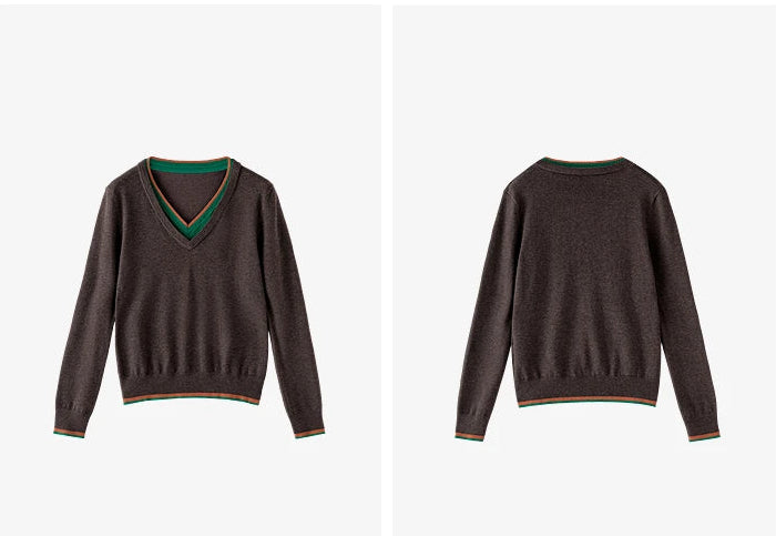 Slim-Fit Double-Layer Wool Blend V-Neck Sweater