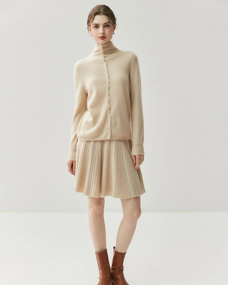 Cashmere Reversible Turtleneck Cardigan Sweater