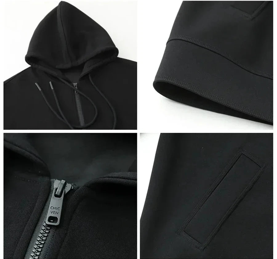 Long Zip-Up Cotton Blend Hoodie