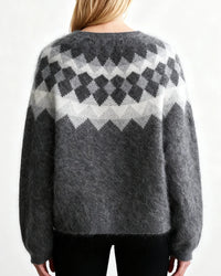 Wool Striped Geometric Jacquard Round Neck Knit Pullover