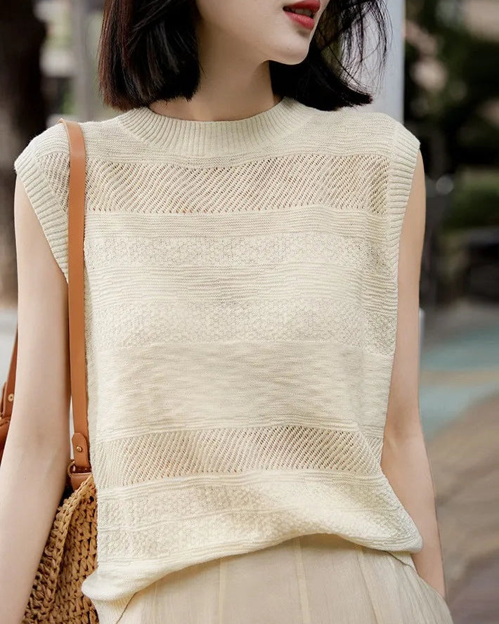 Sleeveless Crewneck Wool Knit Top