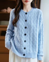 Wool O-Neck Twisted Single-Breasted Cardigan Sweater