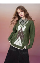 Retro Rhombus Spliced Pullover Sweaters