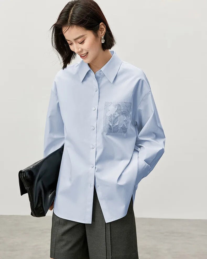 Simple Loose-Fitting Drop-Shoulder Long-Sleeved Shirt