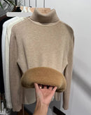 Thick Velvet-Lined Turtleneck Pullover