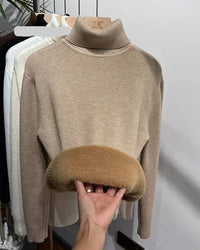 Thick Velvet-Lined Turtleneck Pullover