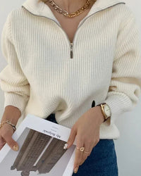 Oversized Knit Turtleneck Zipper Pullover Sweater