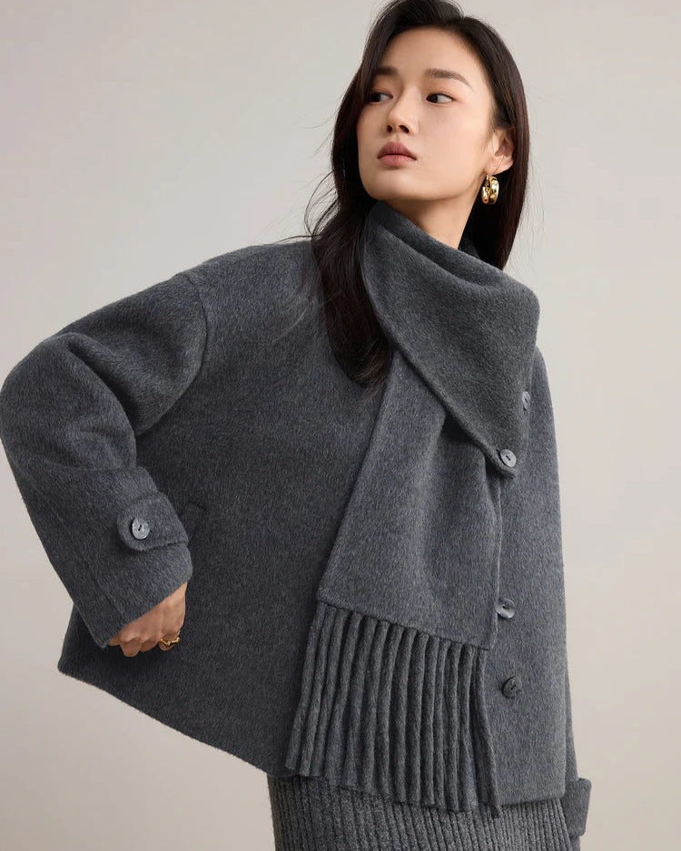 Detachable Scarf Collar Wool Coat