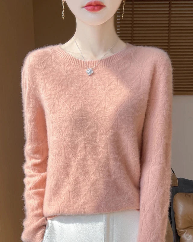 Wool O-Neck Hollow-Out Pullover Sweater