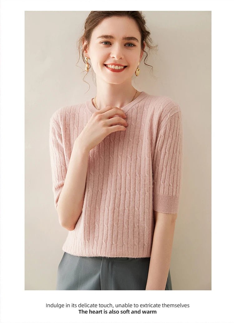 100% Cashmere Short Sleeve Pullover Sweatshirt