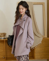 Stand-Collar Belted Trench Coat