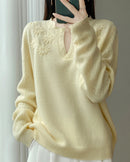 Floral-Embroidered Wool Sweater