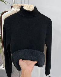 Mock-Neck Velvet-Lined Knit Pullover