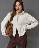 Oversized Knit Zip Cardigan Stand Collar