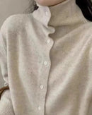 French-Style High-Neck Cashmere Knitted Cardigan