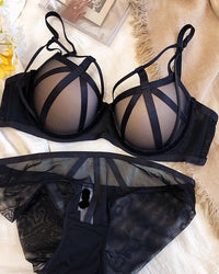 Classic Bandage Lace Cutout Push-Up Bra Set