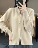 Merino Wool Blend Double Zip Tassel Open Cardigan