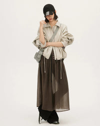 Loose-Fit Zip-Up PU Leather Short Jacket