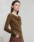 Simple Solid Color Asymmetrical Neckline Top