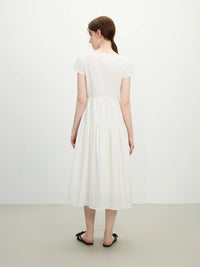 High Waist Round Neck Tie-Waist Cap Sleeve Dress