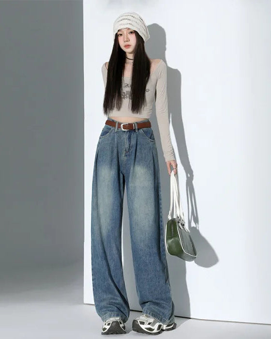 Relaxed High-Waist Wide-Leg Denim Pants