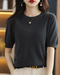 Knitted Crew-Neck Short-Sleeve T-Shirt