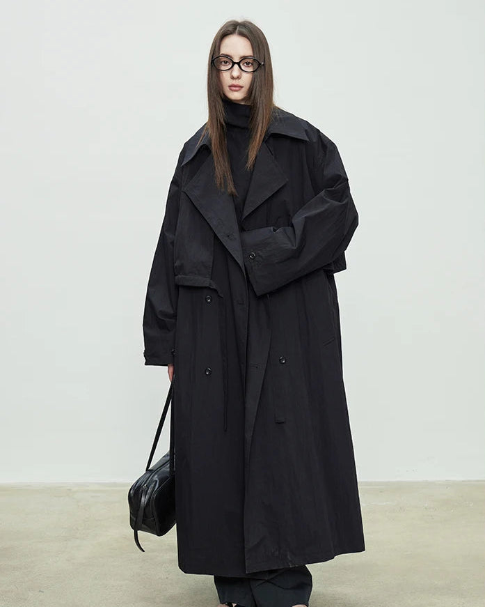 Oversized Double-Breasted Long Trench Coat