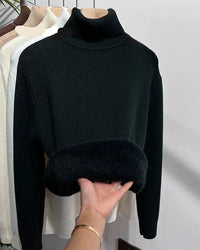Thick Velvet-Lined Turtleneck Pullover