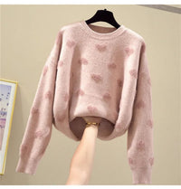 Pink Heart Winter Knitted Sweater