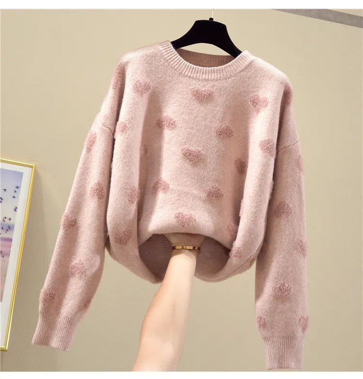 Pink Heart Winter Knitted Sweater