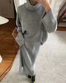 Turtleneck Knit Sweater Midi Skirt Set