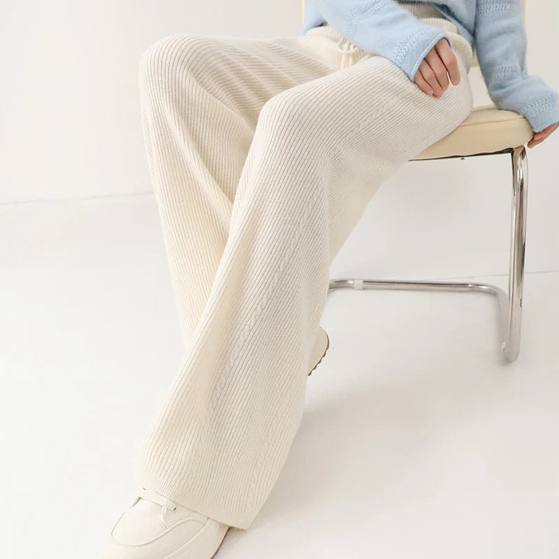 100% Merino Wool Knitted Wide Leg Trousers