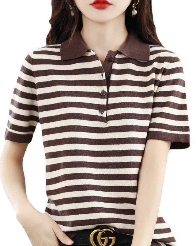 Striped Cotton Polo Knit Tee