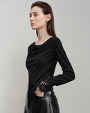 Simple Solid Color Asymmetrical Neckline Top
