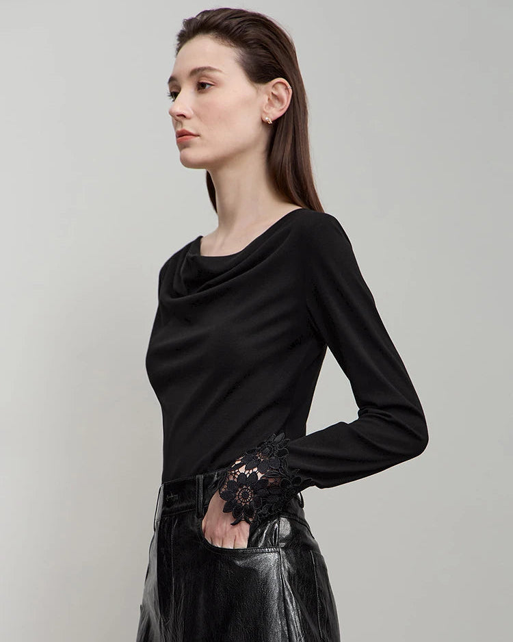 Simple Solid Color Asymmetrical Neckline Top