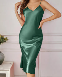 Solid V-Neck Sleeveless Mid-Length Nightgown