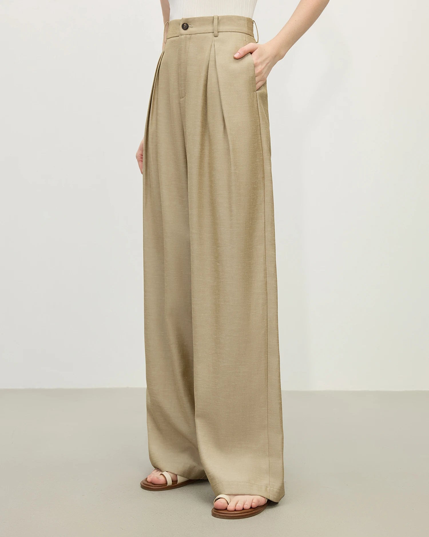 Linen Blend High-Waist Wide-Leg Pants
