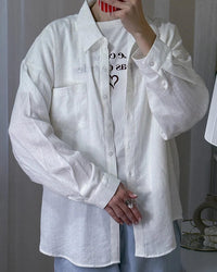 Oversized Linen-Blend Long-Sleeve Shirt