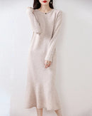 Wool Round-Neck Rolled-Hem Mermaid Long Dress