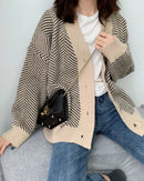 Oversized V-Neck Striped Cardigan