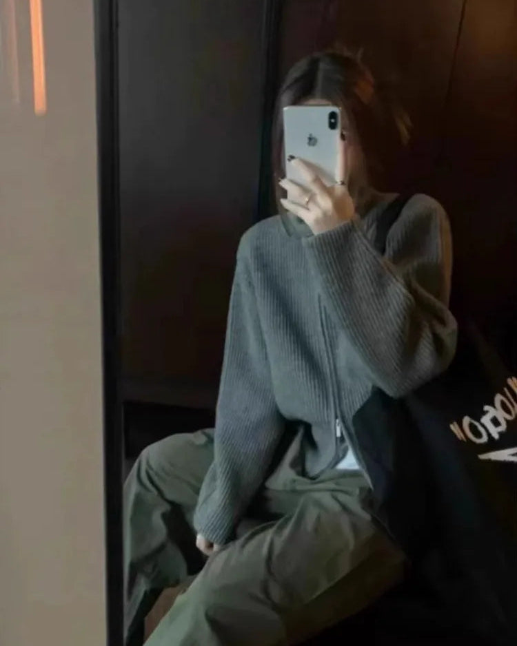 Cashmere Double Zip Turtleneck Cardigan