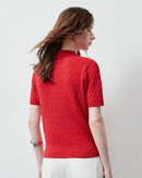 Ice Silk Cable Knit Polo Top