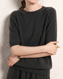 Cashmere Crewneck Half-Sleeve Top