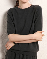 Cashmere Crewneck Half-Sleeve Top