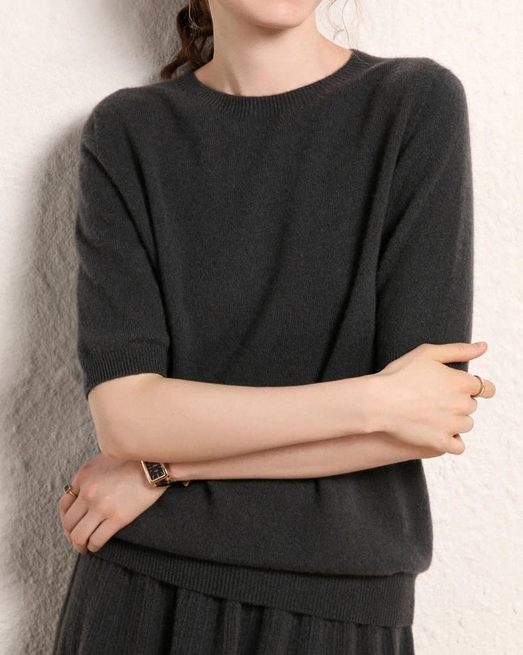 Cashmere Crewneck Half-Sleeve Top