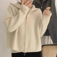 Zipper Wool Knitted Short Coat