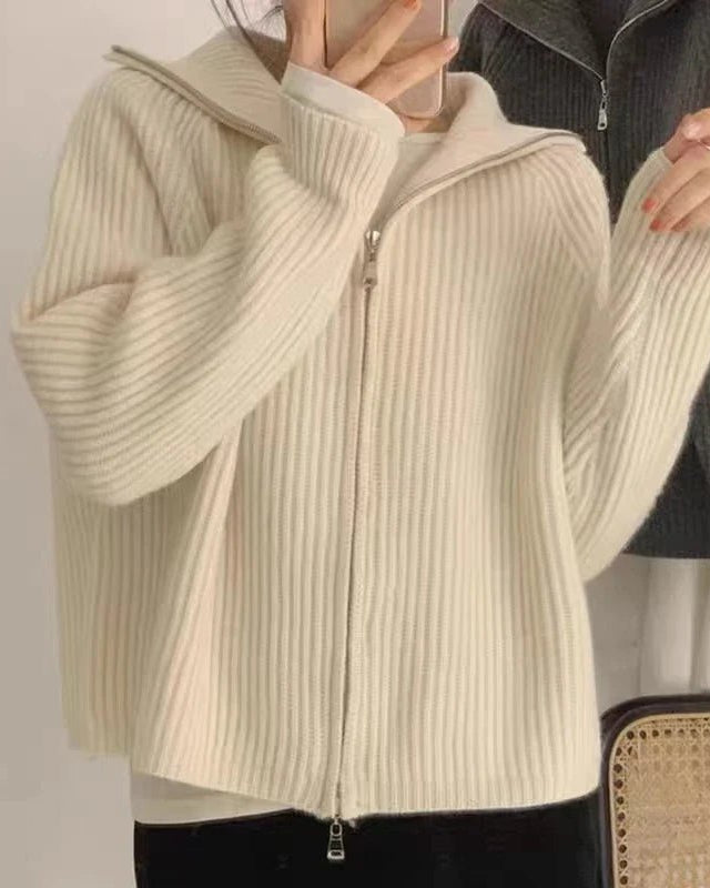 Zipper Wool Knitted Short Coat