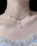 Pearl Bow Tassel Clavicle Necklace