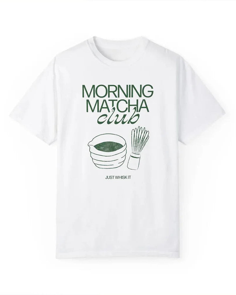 Casual Matcha Slogan Knit Crewneck Tee