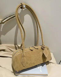 Faux Suede Bowling Shoulder Bag